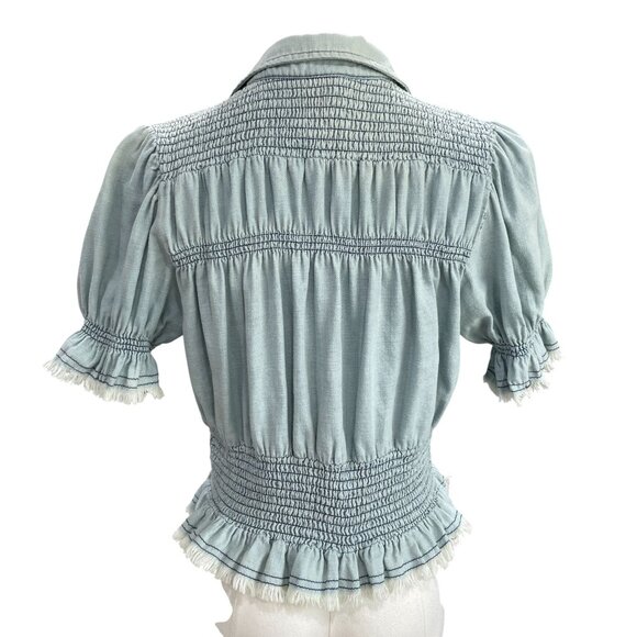 Pilcro Smocked Peplum Puff Sleeve Top Coquette Soft Romantic Dainty Cottagecore - Picture 7 of 10